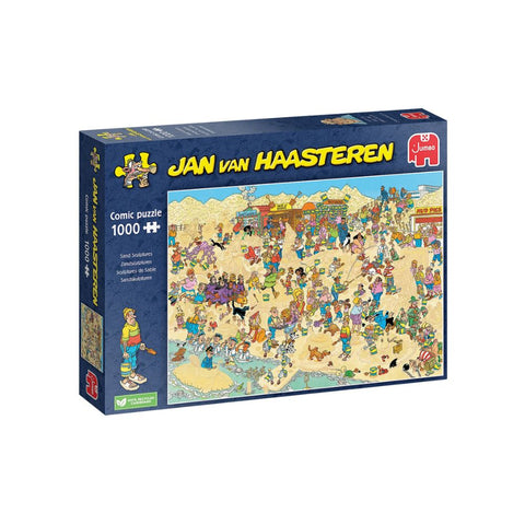 Jan van Haasteren puzzles are puzzles with lots of colour and details. For decades, Jan van Haasteren has been drawing humorous images that always surprise and encourage laugh. Real fans know the special features of Jan van Haasteren and look for the shark fin, Saint Nicholas, hands, teeth and self-portrait of Jan.