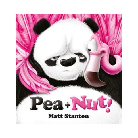 Book cover of 'Pea + Nut!' featuring a panda with pink hair and a pink object, with 'Matt Stanton' written below.