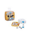 Boggle game set with letter tiles, dice, and container on a white background